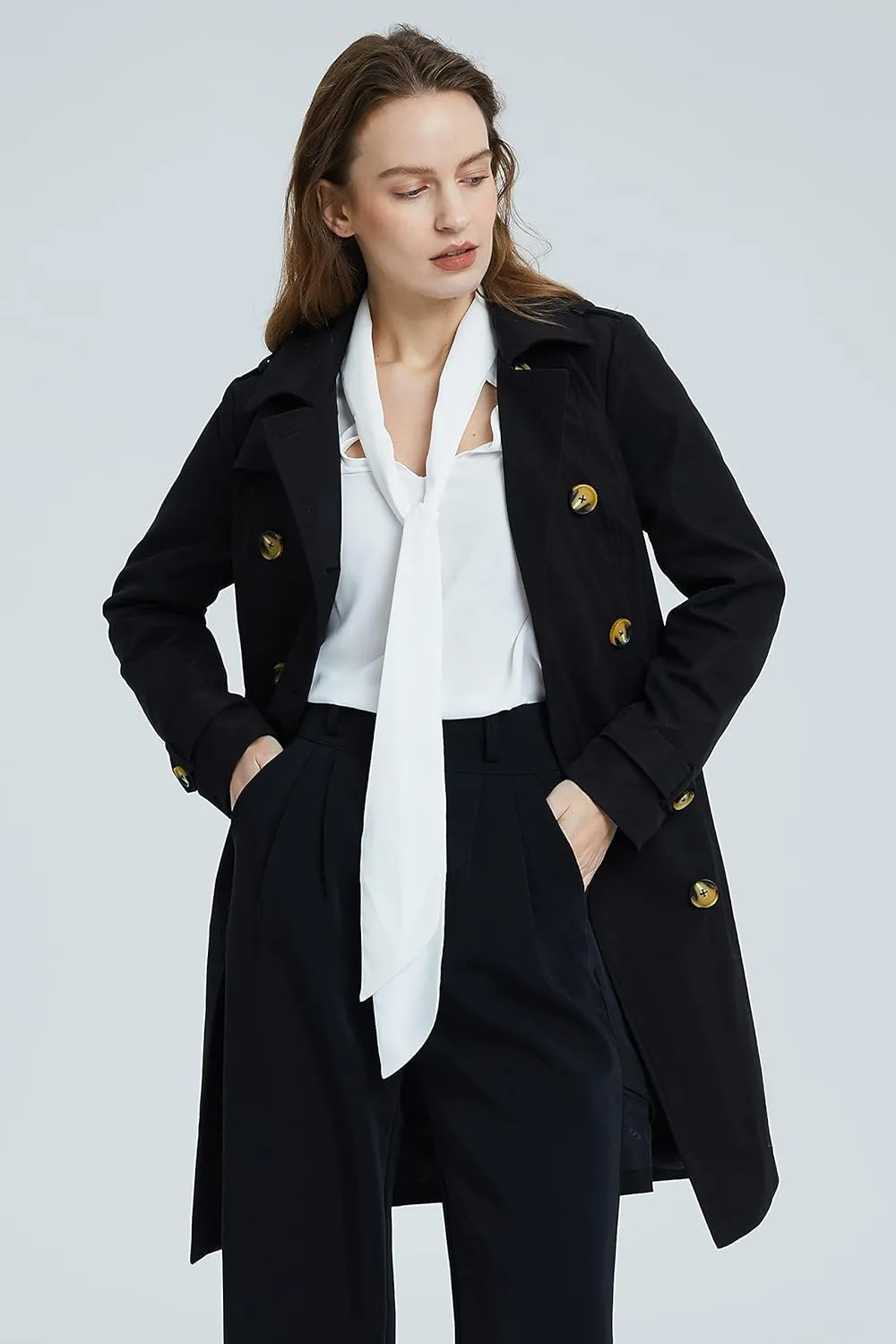 Orolay Women's Mid-length Trench Coat Double Breasted Dress Jacket Classic Lapel Slim Overcoat with Belt