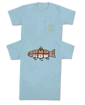 Outdoors Trout Text Pocket Tee - Chambray