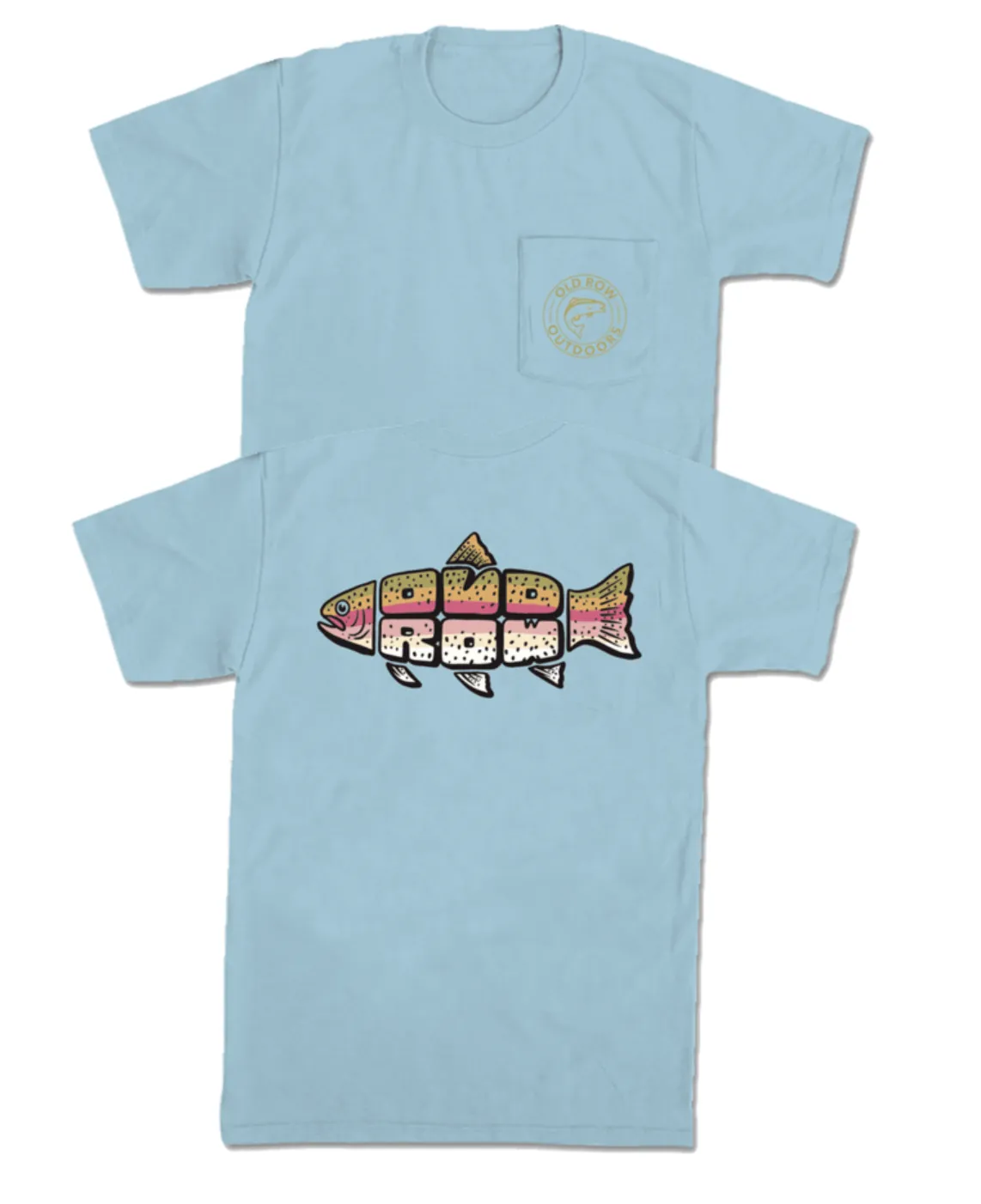 Outdoors Trout Text Pocket Tee - Chambray