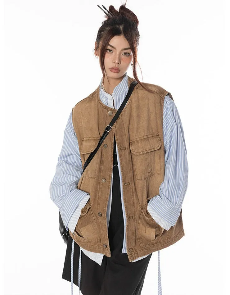Oversized Faded Denim Vest