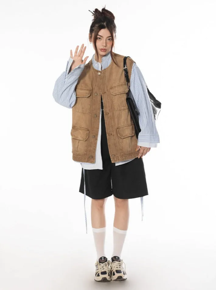 Oversized Faded Denim Vest