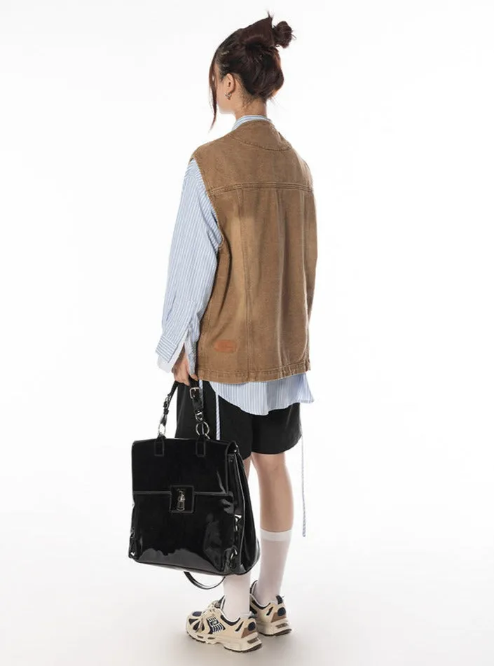 Oversized Faded Denim Vest