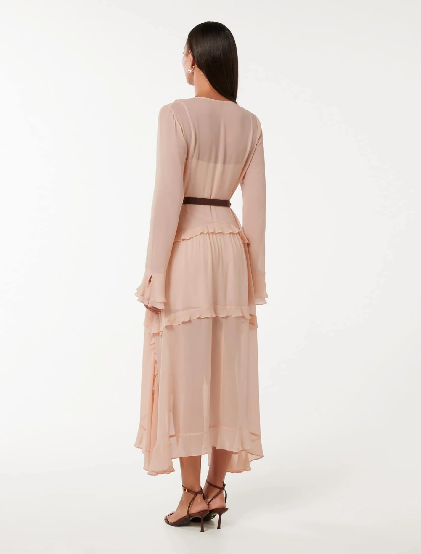Pearl Belted Frill Midi Dress