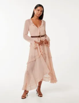 Pearl Belted Frill Midi Dress