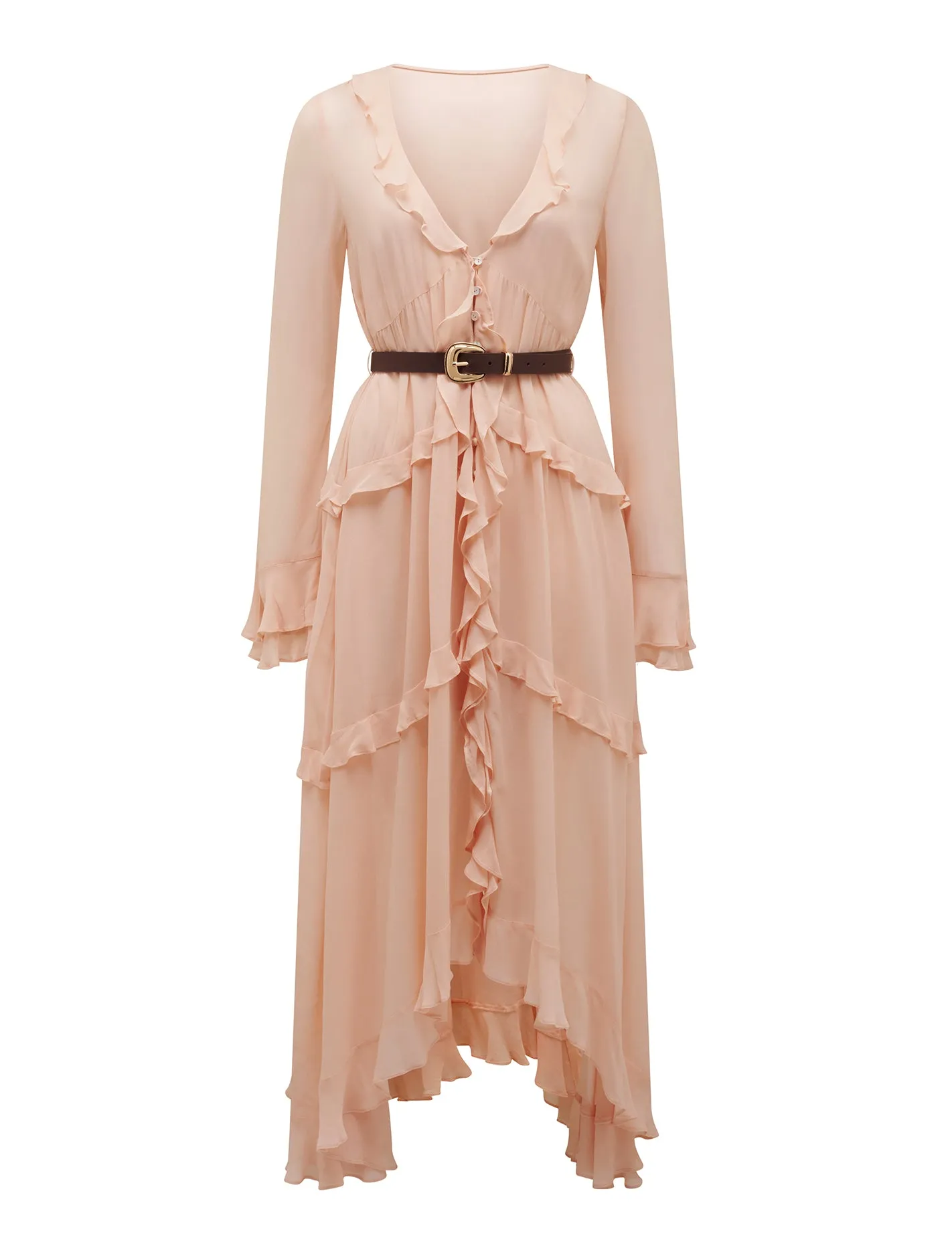 Pearl Belted Frill Midi Dress
