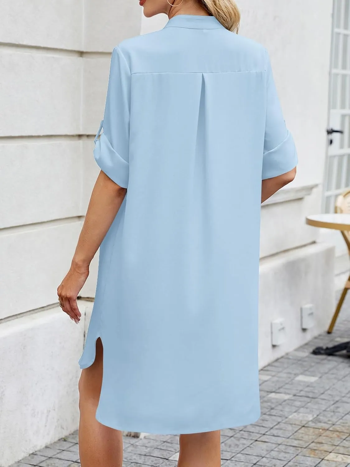PerZeal Womens Sexy V Neck Button Down Shirt Dresses Summer Short Sleeve Casual Loose Blouses & Button-Down Shifts Cover Ups