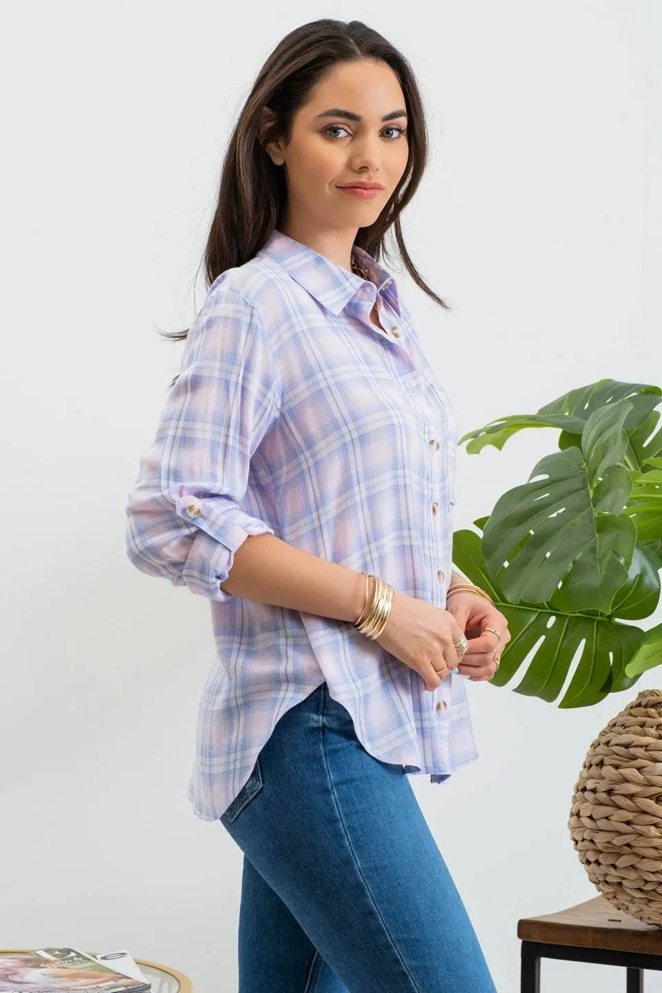 PRETTY PLAID SUMMER BUTTON DOWN
