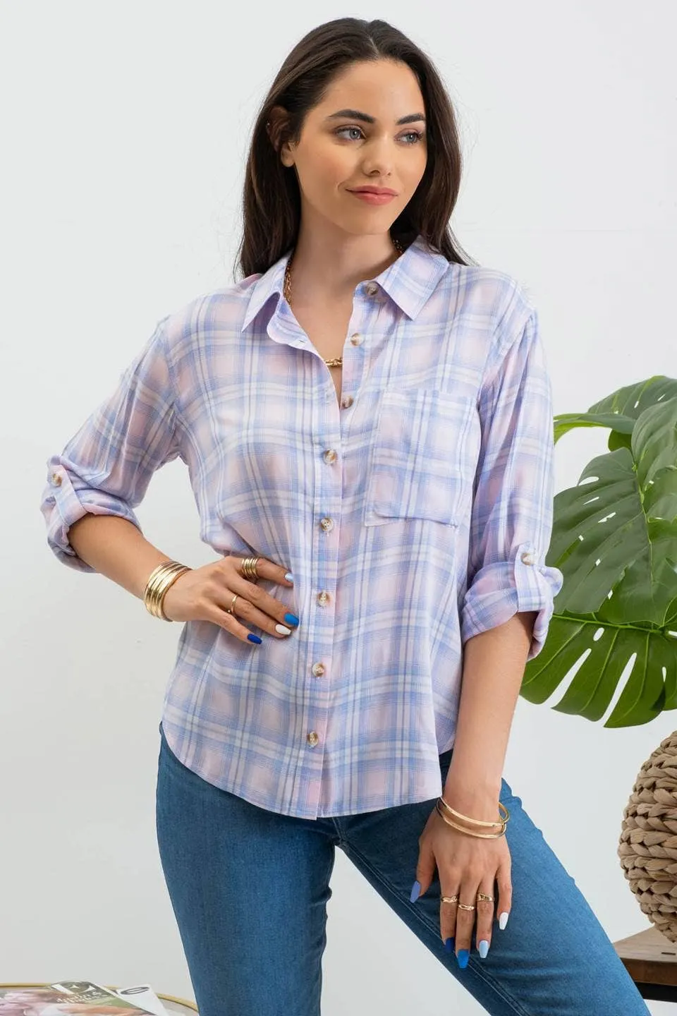 PRETTY PLAID SUMMER BUTTON DOWN