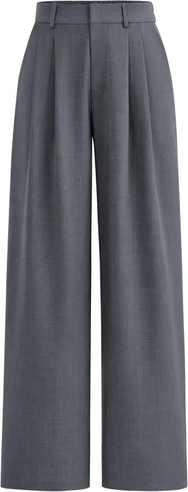 PRETTYGARDEN Women's Summer Elastic High Waisted Work Pants Straight Leg Dressy Business Casual Trousers Slacks Pockets