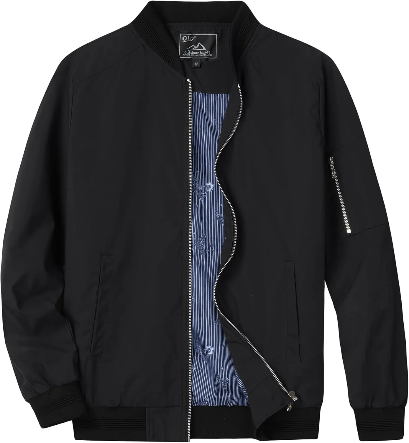 QLZ Men's Bomber Jackets Varsity Flight Jacket For Men Casual Lightweight Windbreaker Windproof Track Puffer Coat