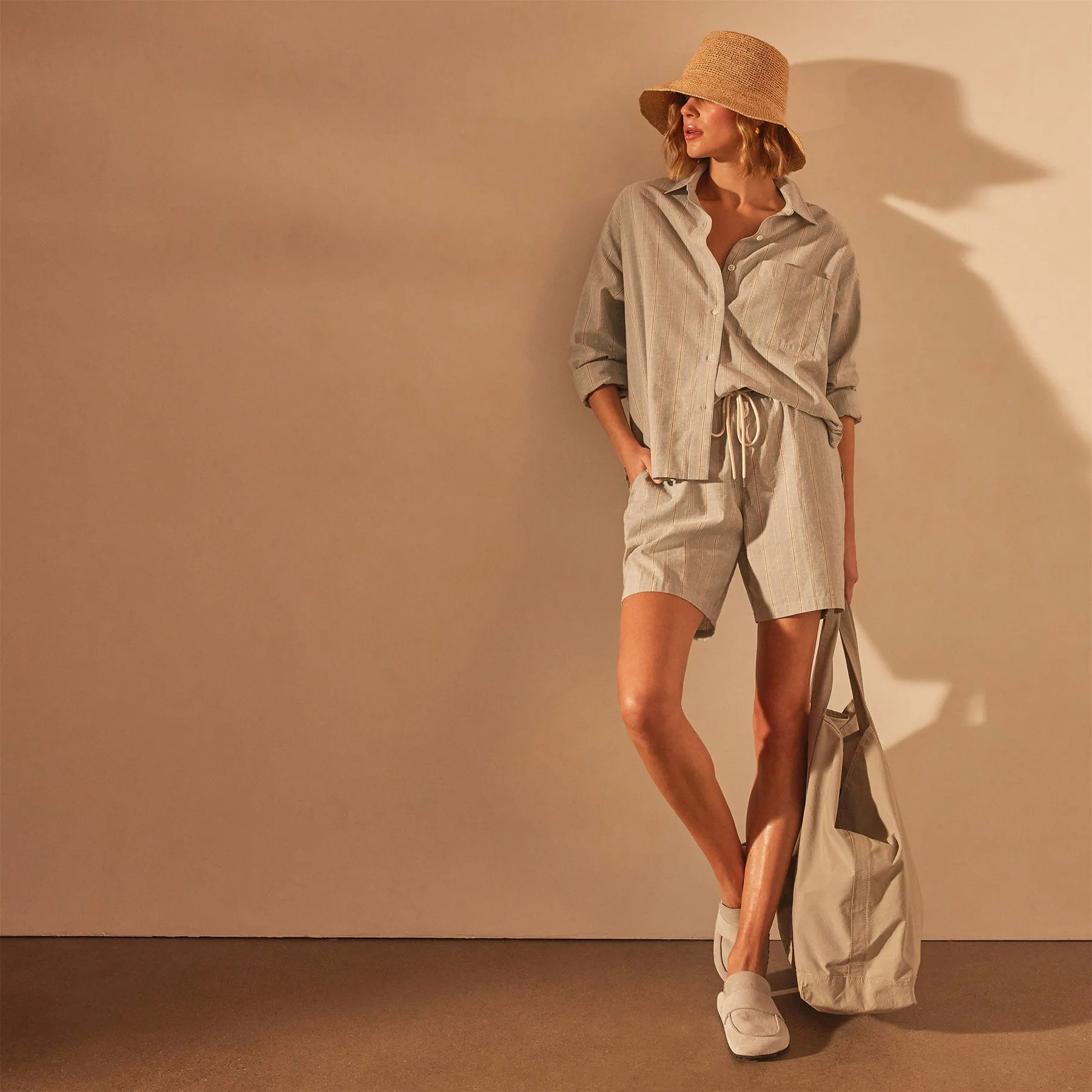 Relaxed Striped Button Shirt - Light Blue Stripe