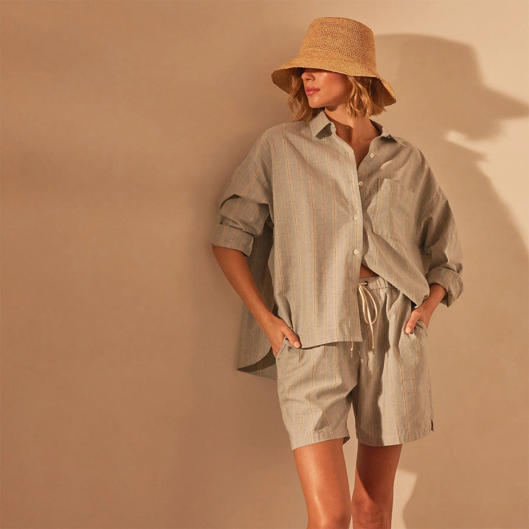 Relaxed Striped Button Shirt - Light Blue Stripe