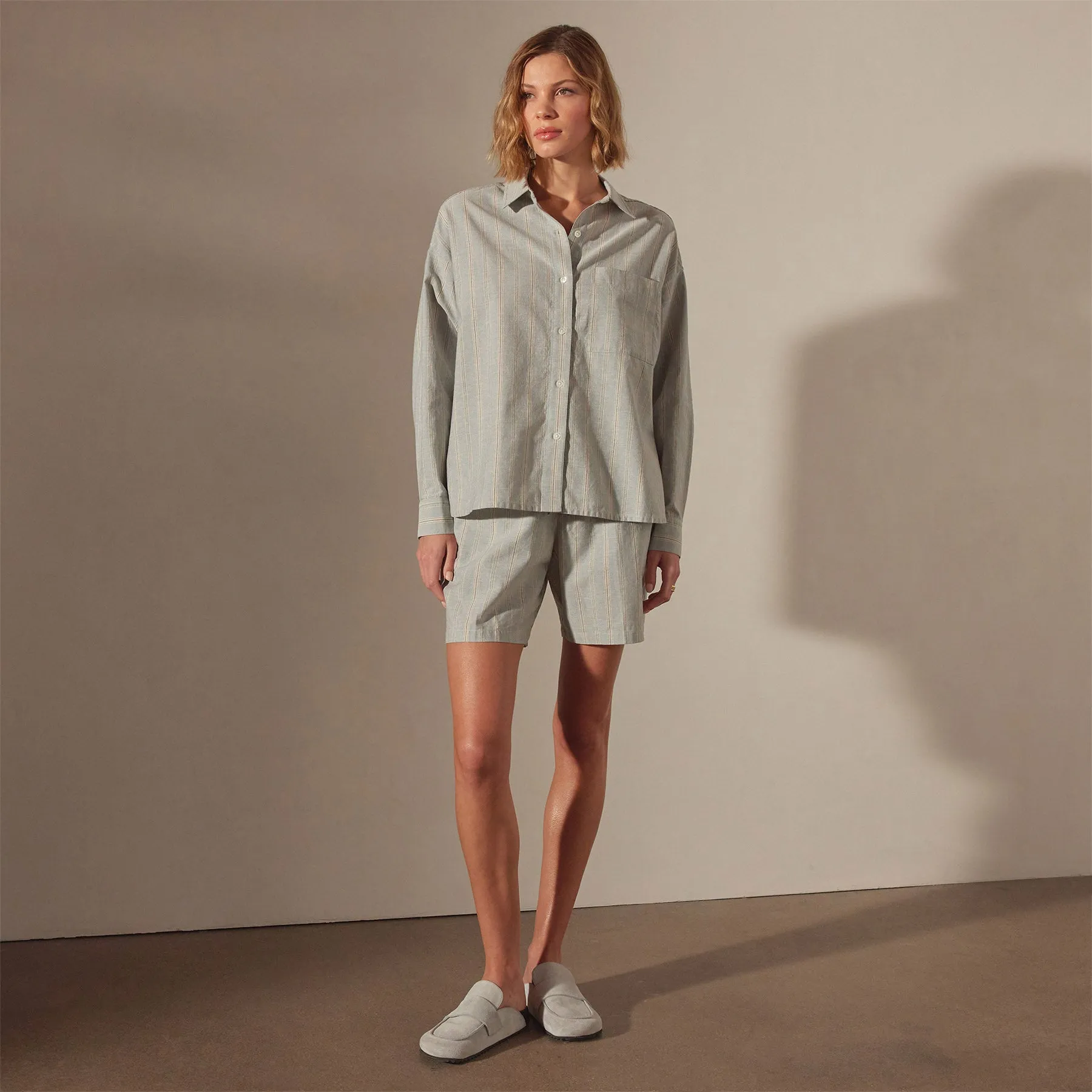 Relaxed Striped Button Shirt - Light Blue Stripe