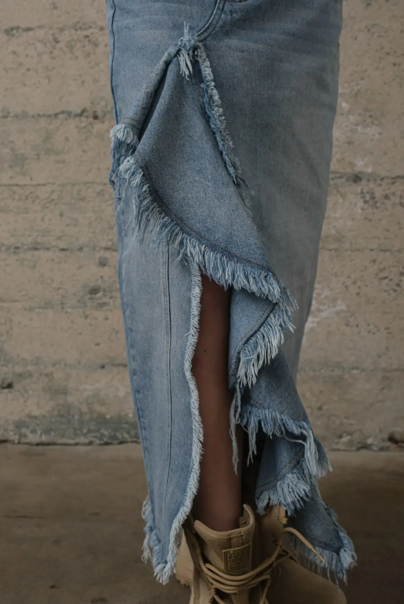 Riley Ruffle Denim Maxi Skirt - Jean Skirt - Ruffle Skirt