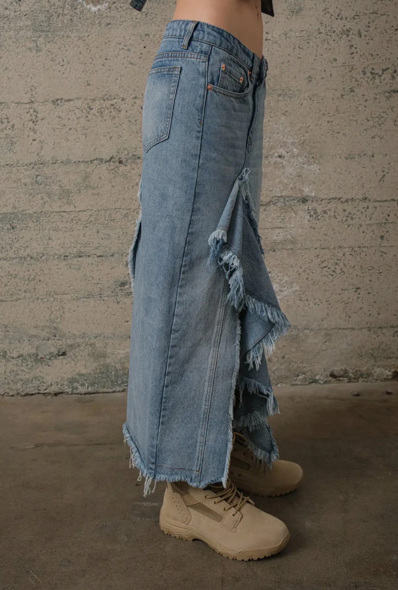 Riley Ruffle Denim Maxi Skirt - Jean Skirt - Ruffle Skirt