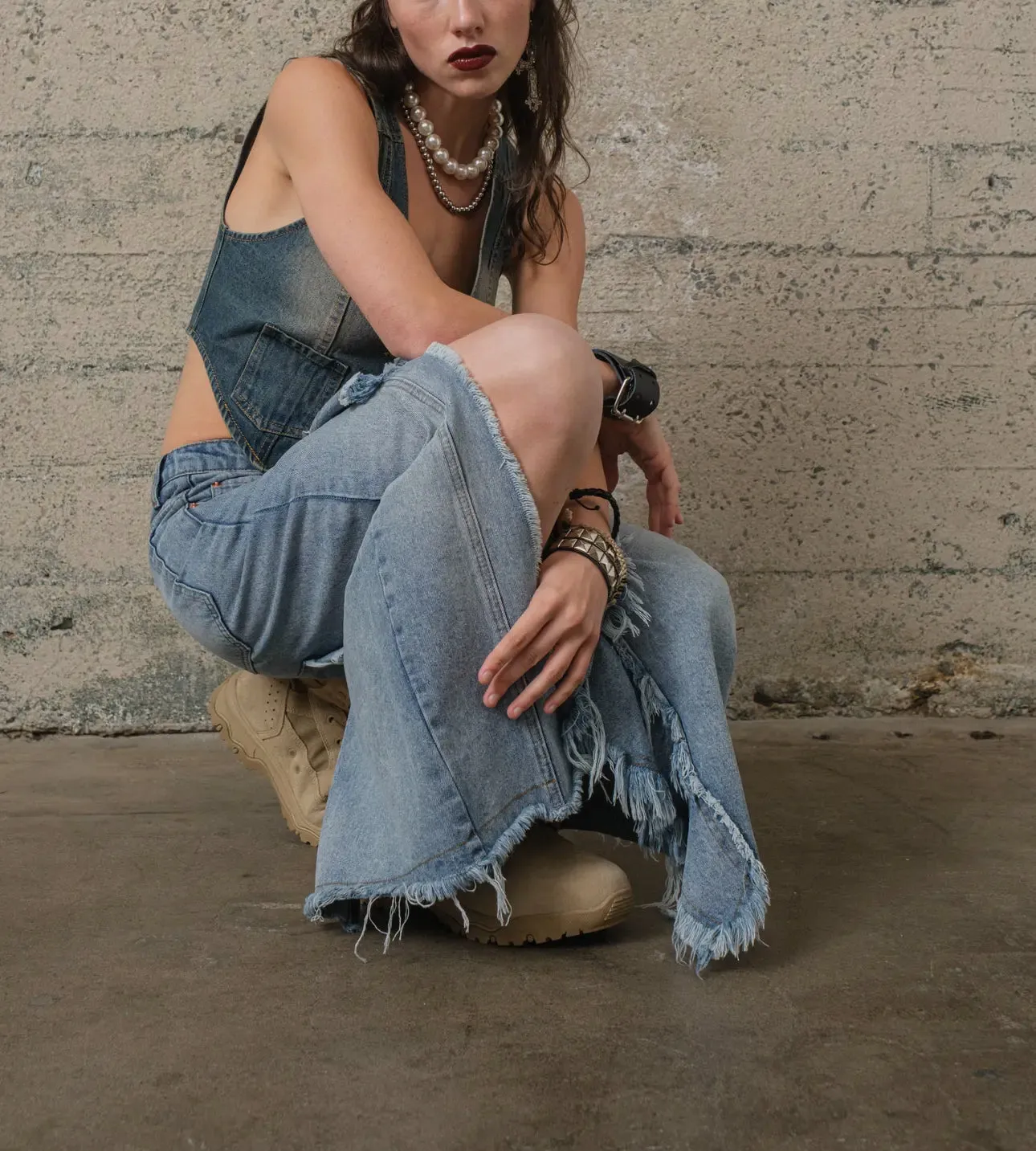 Riley Ruffle Denim Maxi Skirt - Jean Skirt - Ruffle Skirt