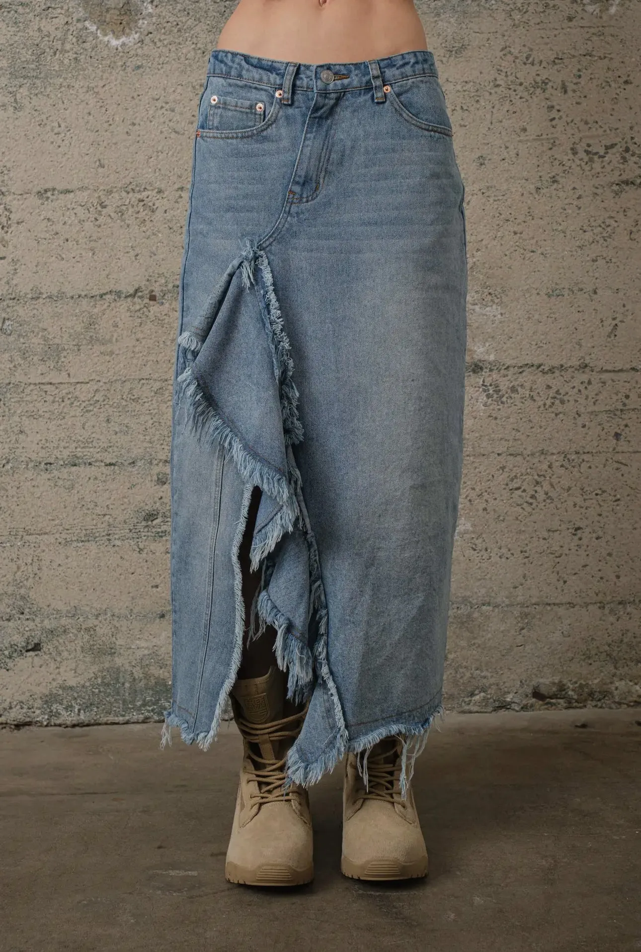 Riley Ruffle Denim Maxi Skirt - Jean Skirt - Ruffle Skirt