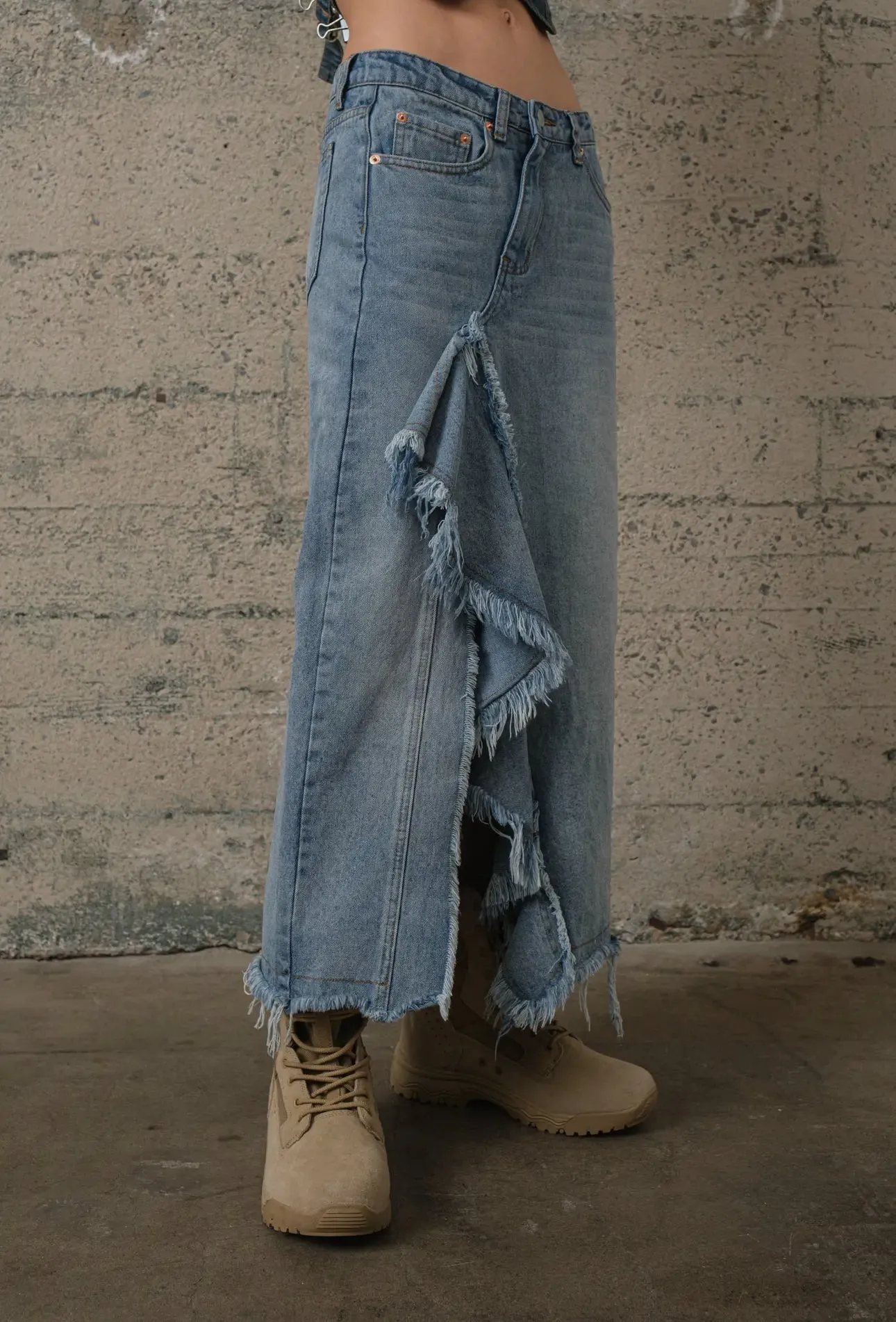 Riley Ruffle Denim Maxi Skirt - Jean Skirt - Ruffle Skirt