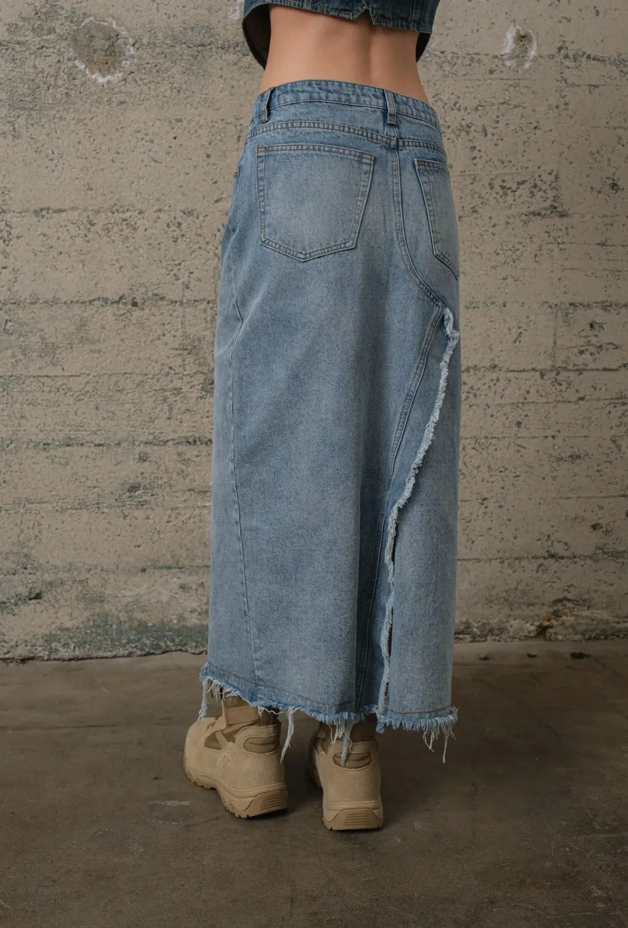 Riley Ruffle Denim Maxi Skirt - Jean Skirt - Ruffle Skirt