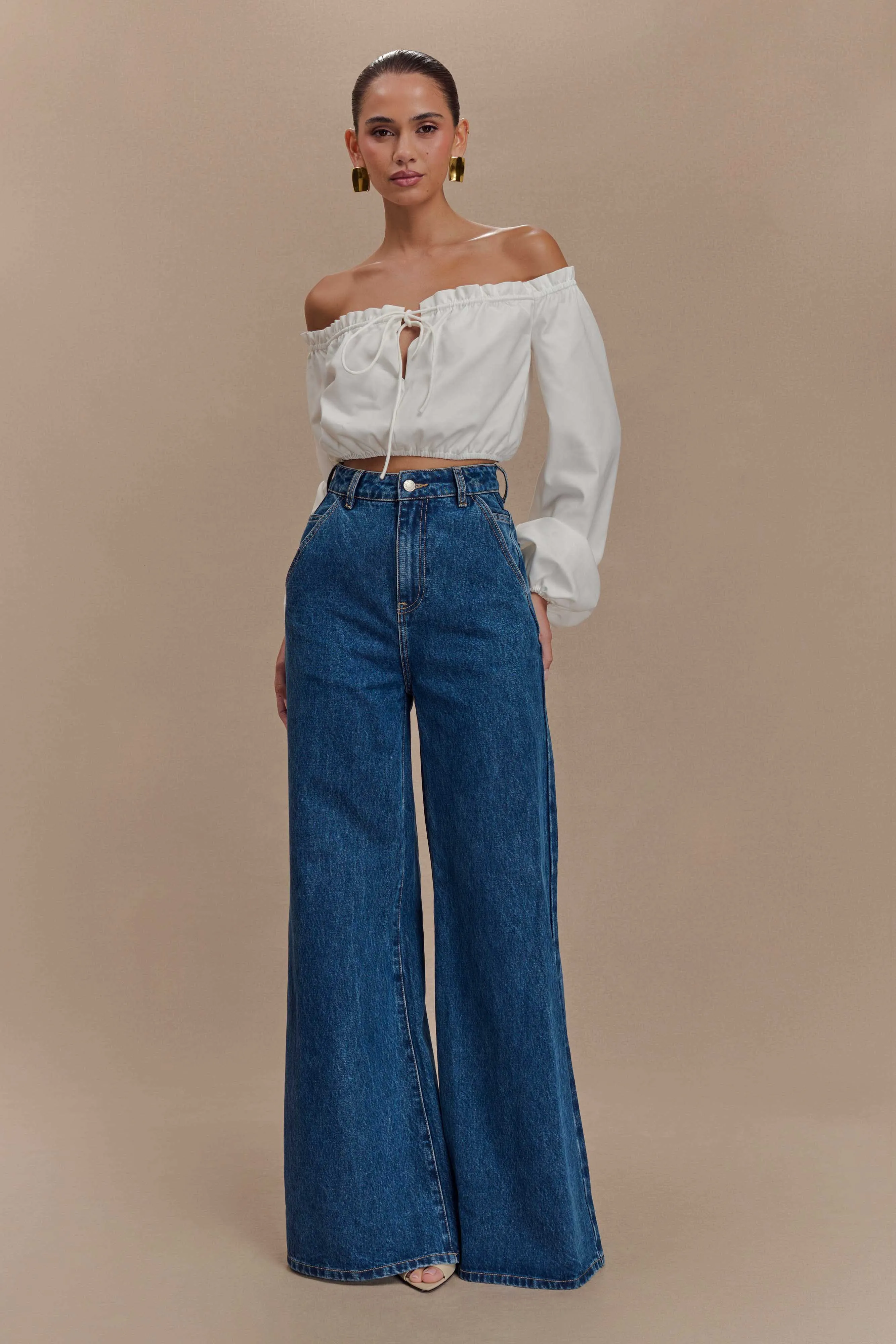 Salome Off Shoulder Crop Top - White
