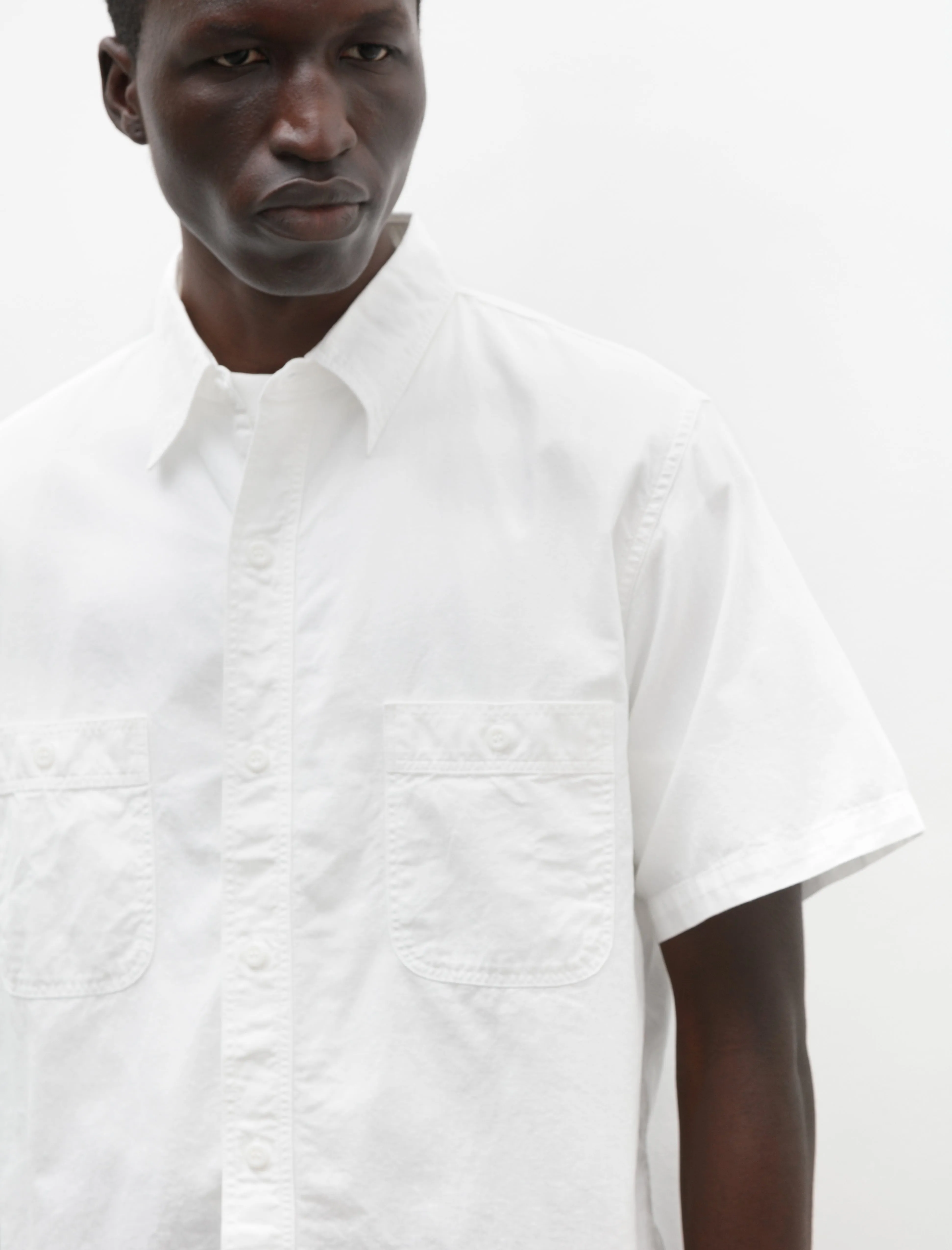 Short Sleeve Chambray Work Shirt White
