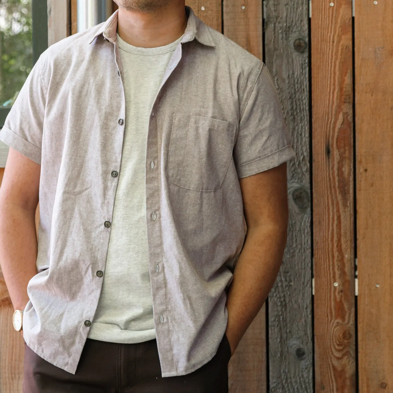 Short Sleeve Weathervane - Latte Chambray