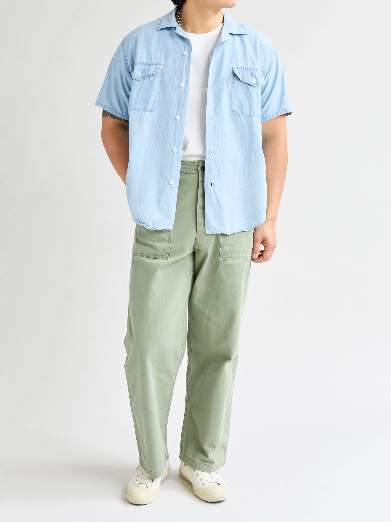 Short Sleeve Work Shirt in Chambray Bleached