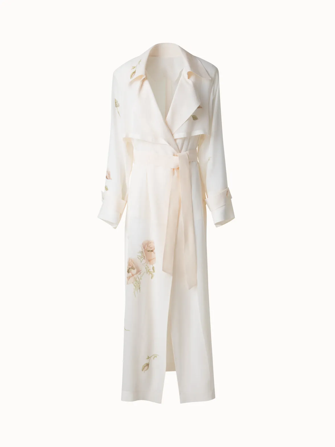 Silk Trench Coat with Anemone Print