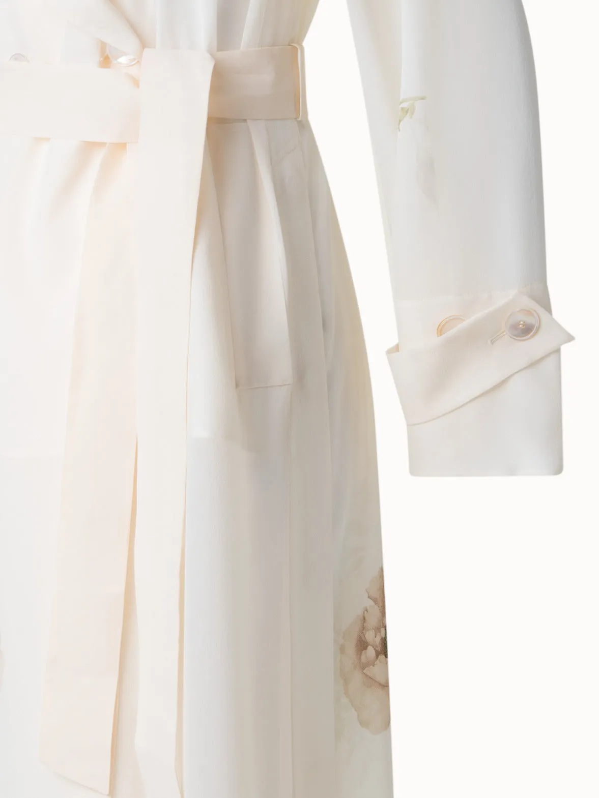 Silk Trench Coat with Anemone Print