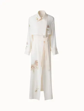 Silk Trench Coat with Anemone Print