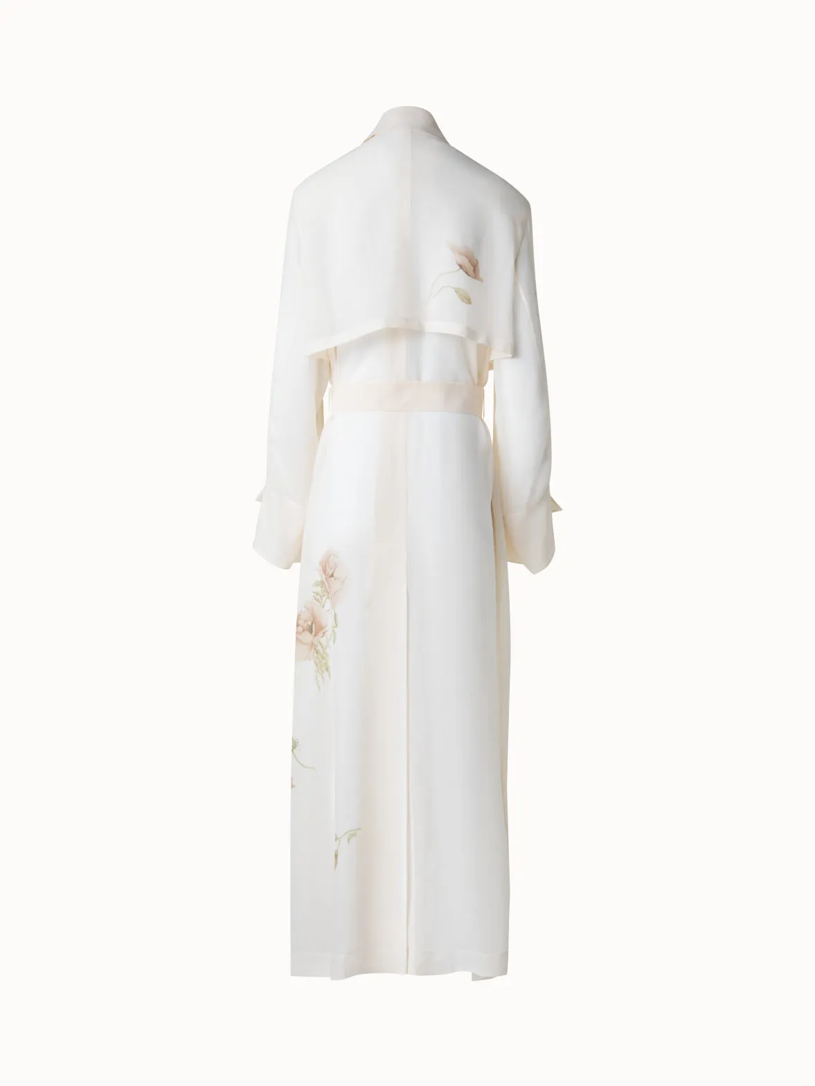 Silk Trench Coat with Anemone Print