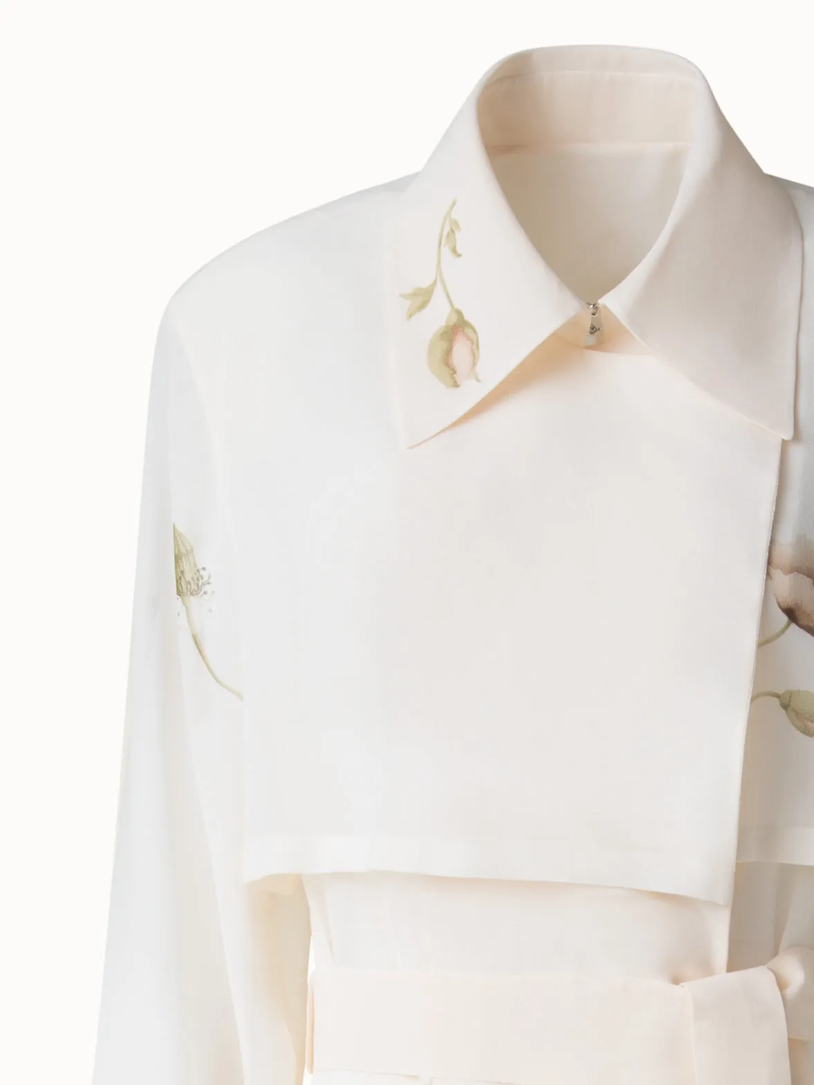 Silk Trench Coat with Anemone Print