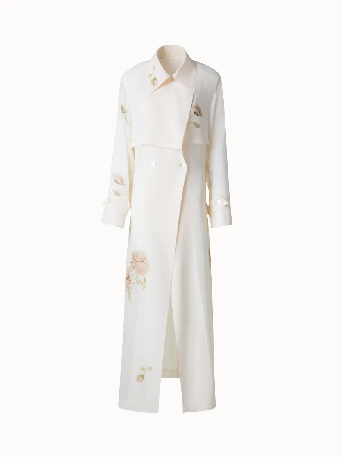 Silk Trench Coat with Anemone Print