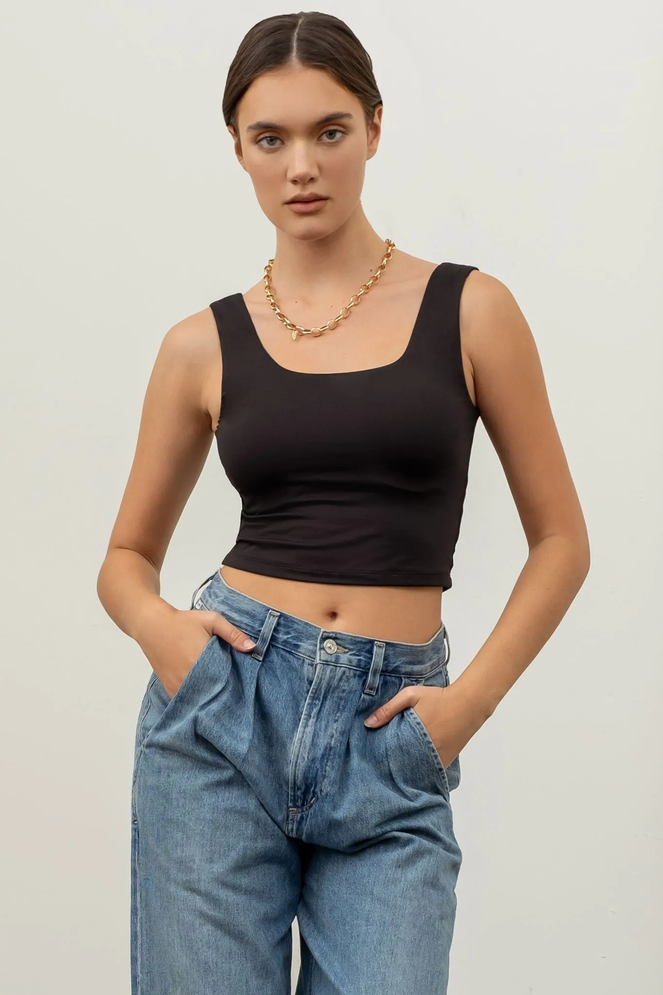 Sleeveless Square Neck Crop Top