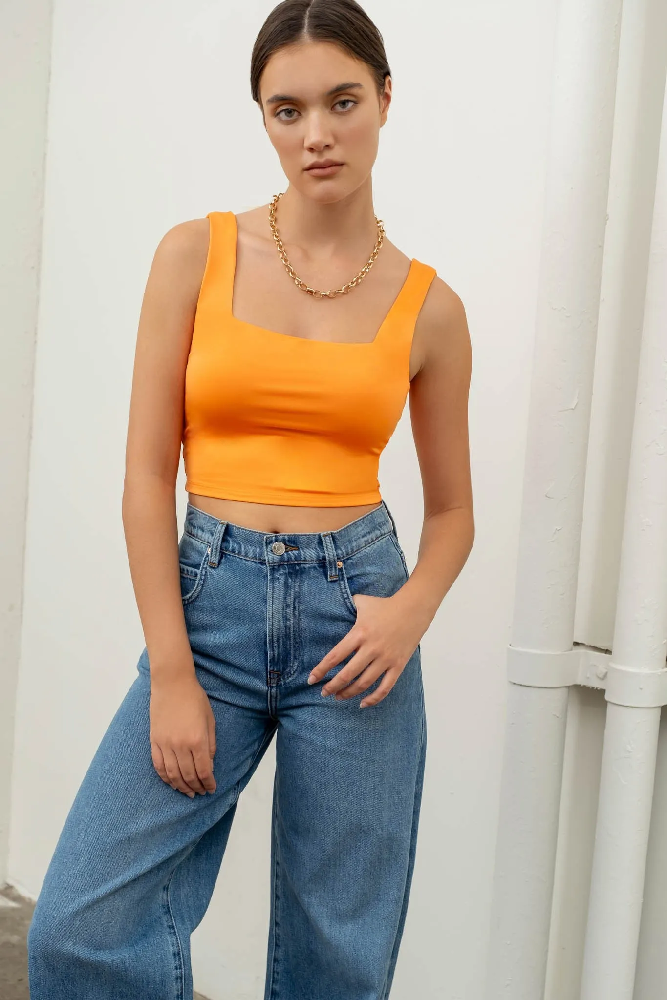 Sleeveless Square Neck Crop Top