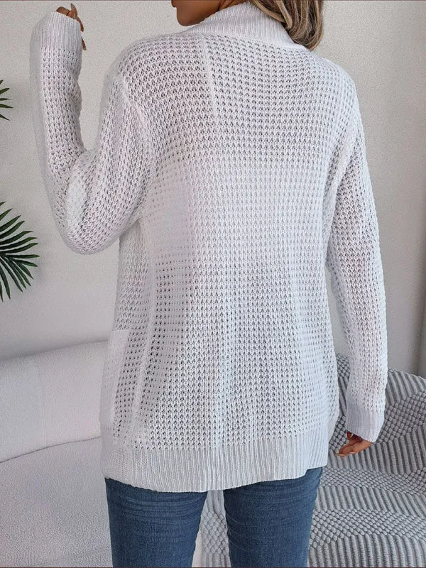 Solid Waffle Knitted Pocket Cardigan