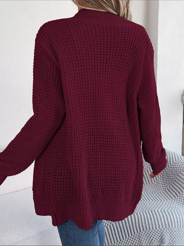 Solid Waffle Knitted Pocket Cardigan