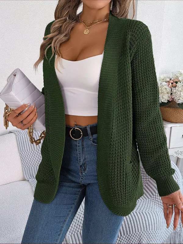 Solid Waffle Knitted Pocket Cardigan