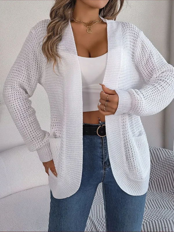 Solid Waffle Knitted Pocket Cardigan