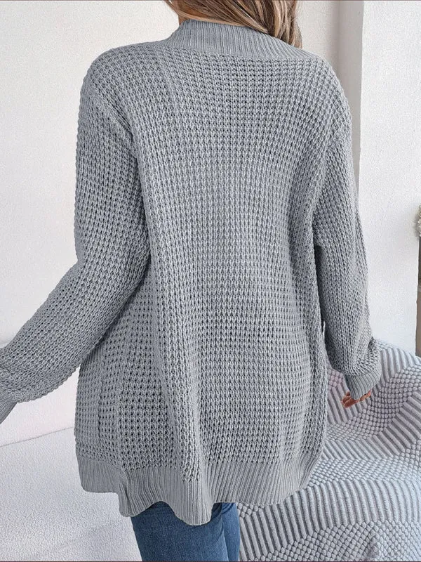 Solid Waffle Knitted Pocket Cardigan