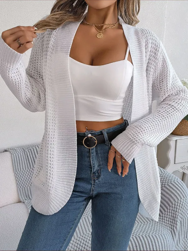 Solid Waffle Knitted Pocket Cardigan