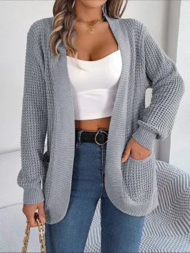 Solid Waffle Knitted Pocket Cardigan