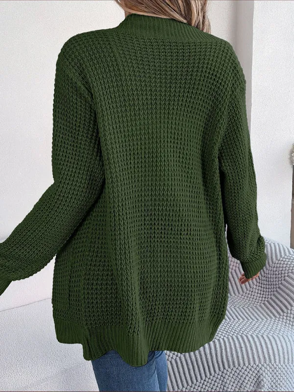Solid Waffle Knitted Pocket Cardigan