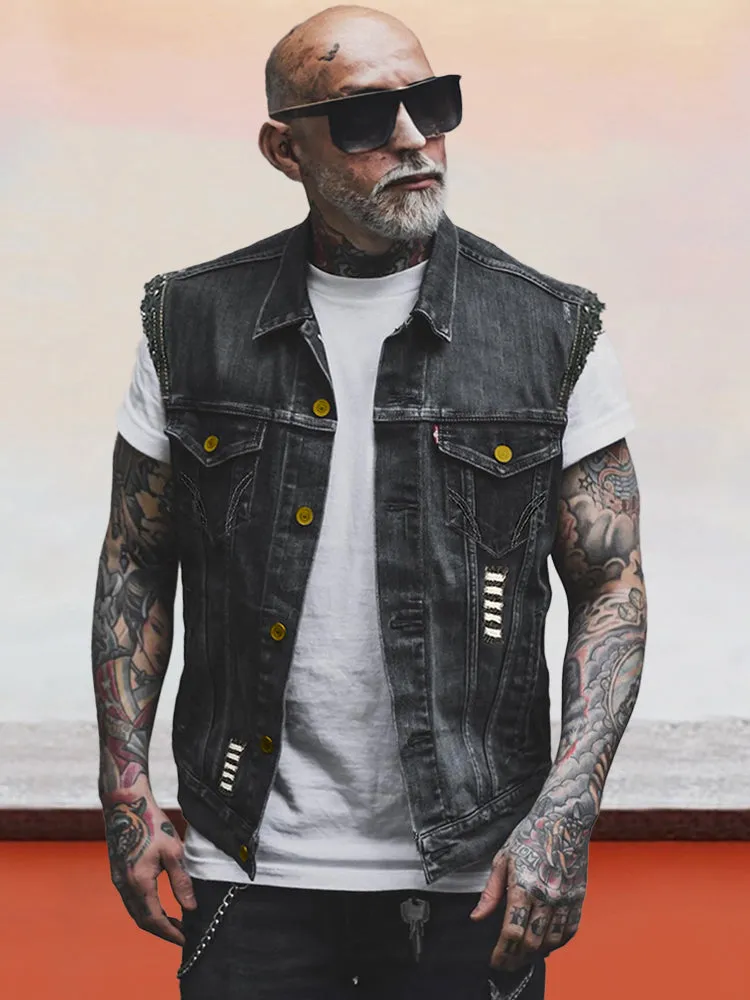 Stylish Raw Trim Denim Vest