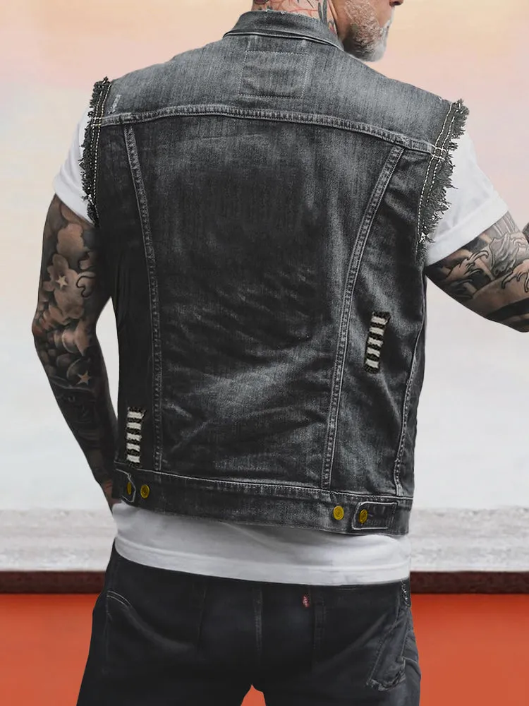 Stylish Raw Trim Denim Vest