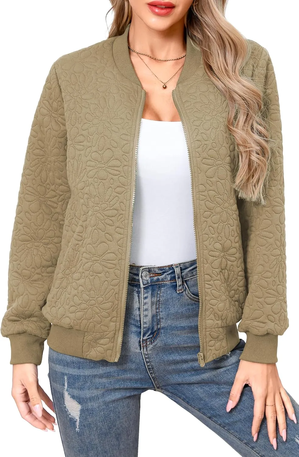 SxClub Women's Bomber Jackets for Women Fashion Casual Quilted Lightweight Zip Up Outerwear Coat with Pockets