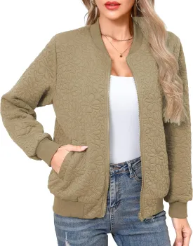SxClub Women's Bomber Jackets for Women Fashion Casual Quilted Lightweight Zip Up Outerwear Coat with Pockets