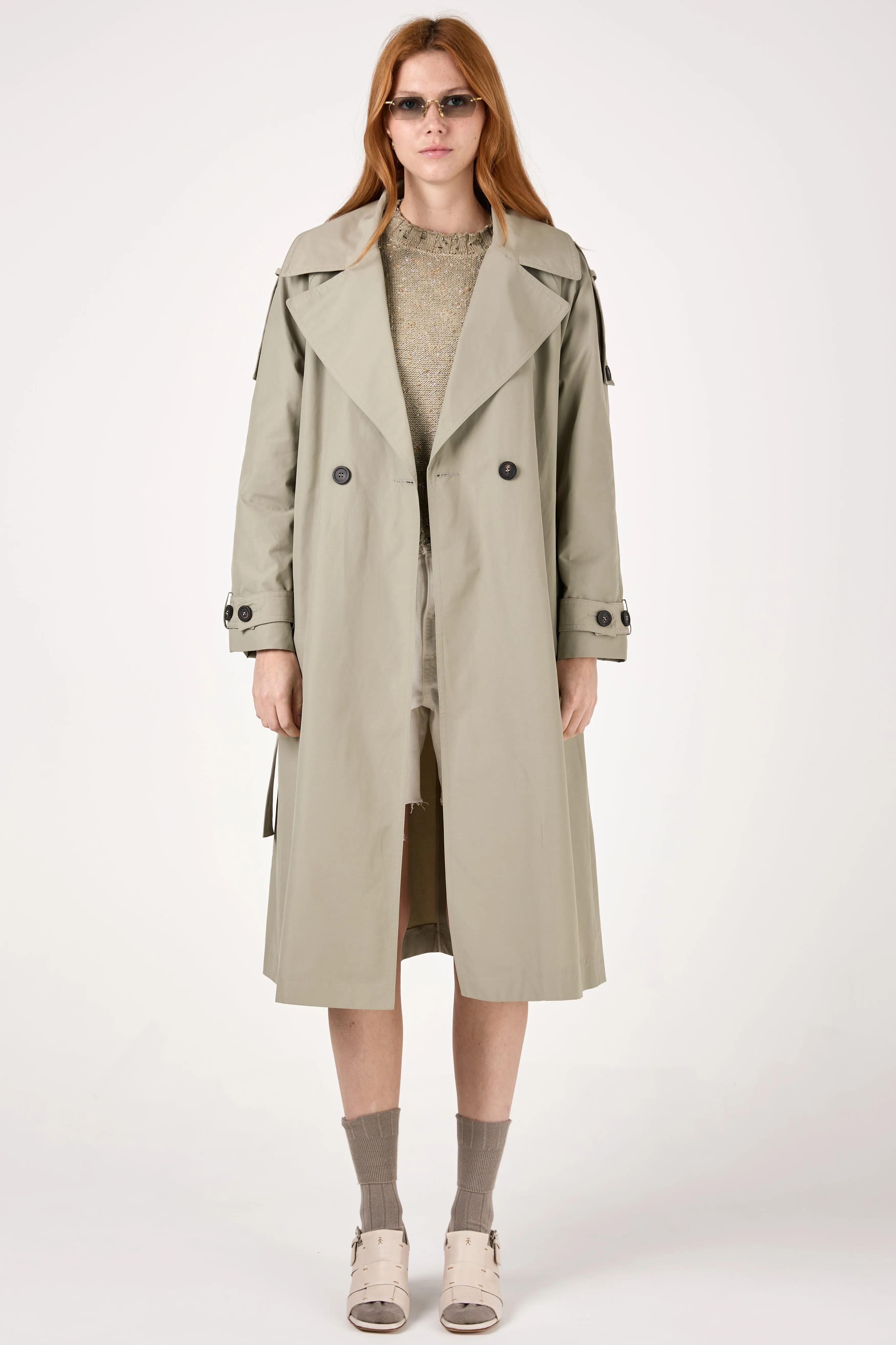Technical Cotton Faille Trench Coat in Eucalyptus