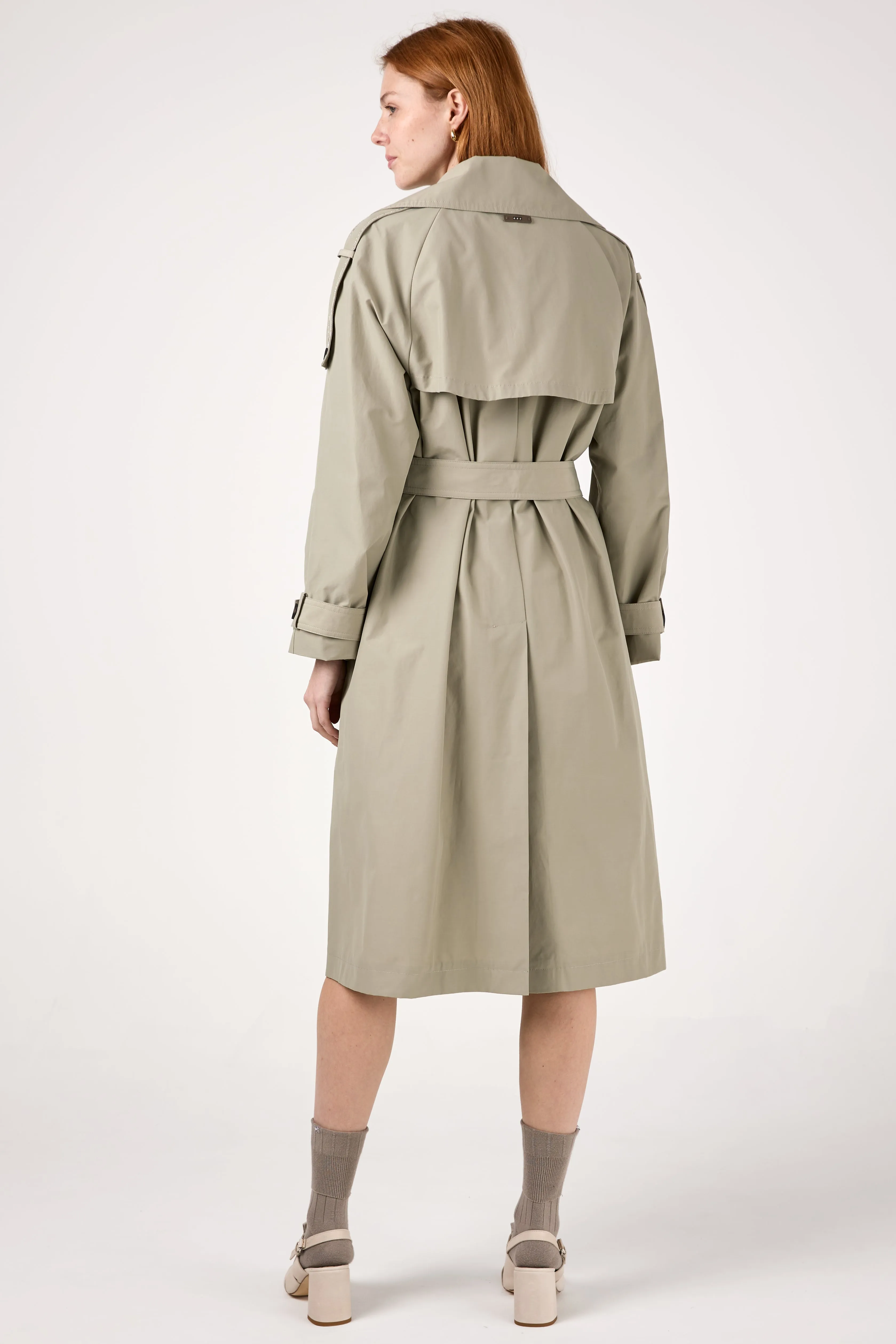 Technical Cotton Faille Trench Coat in Eucalyptus