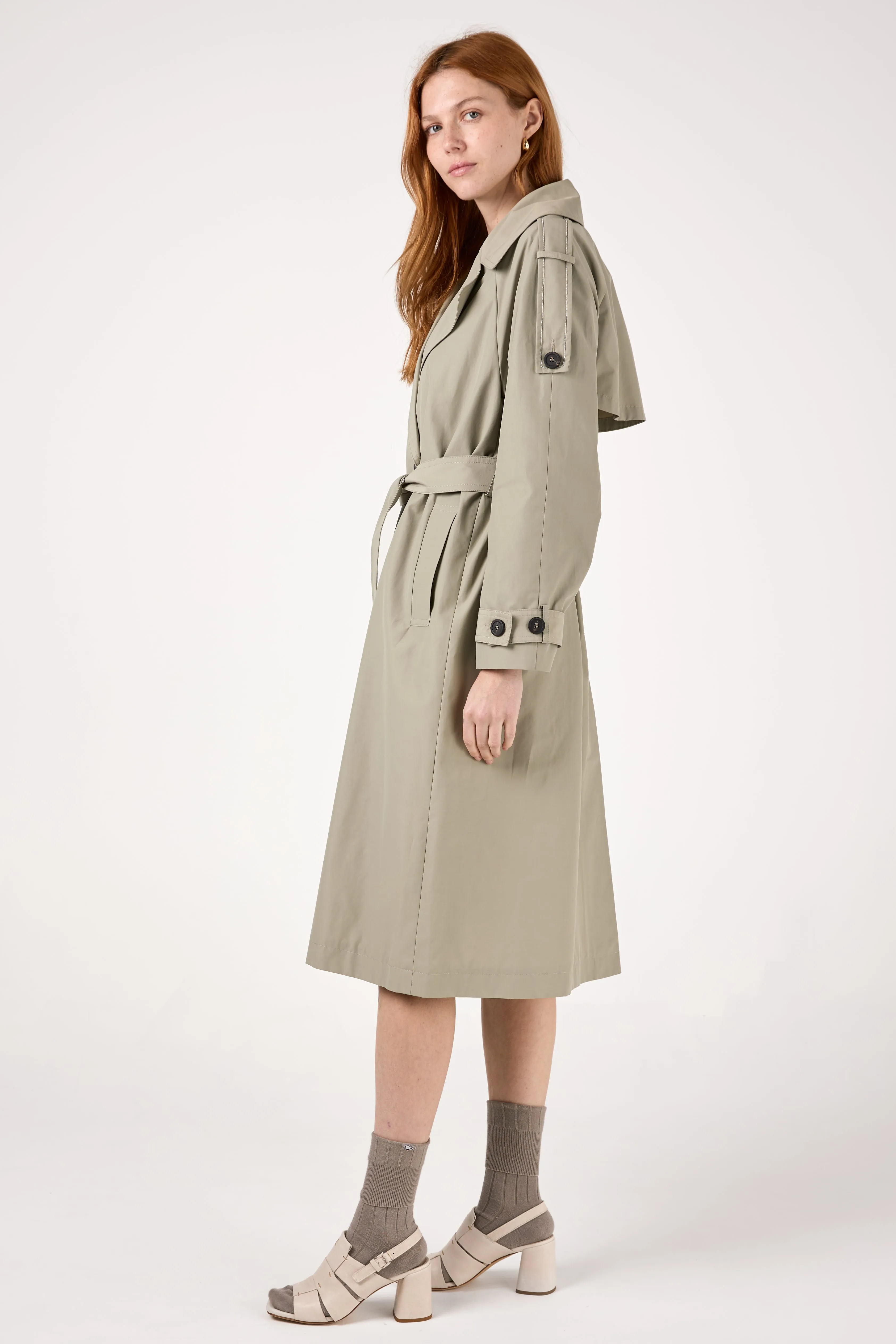 Technical Cotton Faille Trench Coat in Eucalyptus